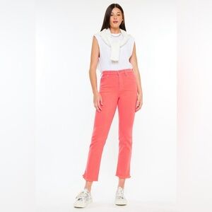 Kan Can HIGH RISE SLIM STRAIGHT JEANS Neon Coral